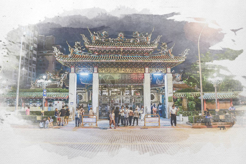 孟家龙山寺水彩画是民间宗教寺庙图片