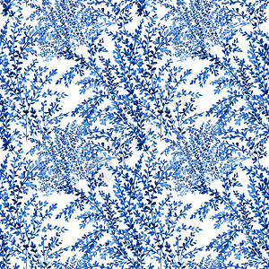 抽象蓝树水彩手绘无缝图案背景图片