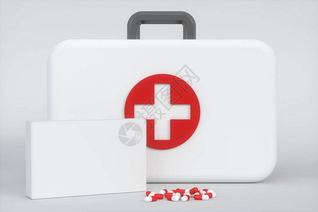 白色背景的医药包和紧急医疗设备背景图片