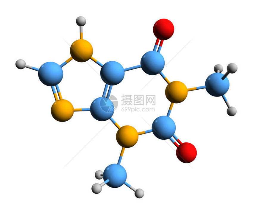 3D白底分离的二甲基苯乙烷分子化学结构三维直线图片