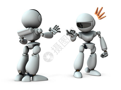 两个人工智能机器人在吵架白色背景图片