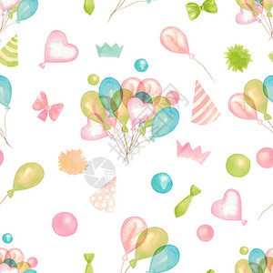 无缝图案彩色水彩充气球手绘节日设计图片