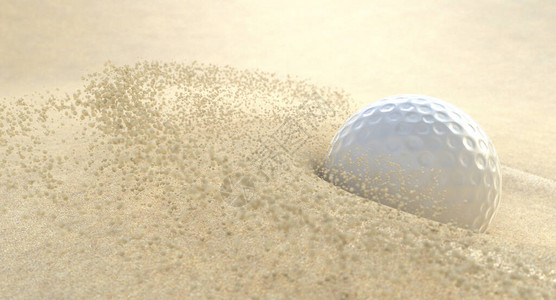 高尔夫球在掩体中撞击沙子喷撒沙粒图片