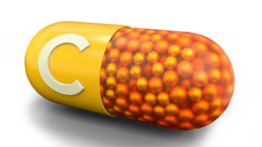 维生素Cpilule选项卡医学和保健主题3d插图白色背景上的橙图片