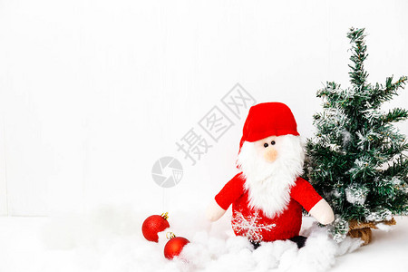 圣诞贺卡红色小玩意圣诞老人和圣诞树寒假平图片