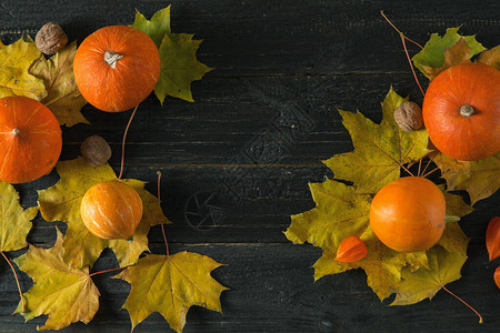 感恩节背景秋叶橙叶和橙南瓜图片