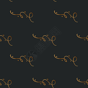 Kawaii舒适方形无缝图案新年金色丝带五彩纸屑装饰元素在黑色背景带纹理的平面数字艺术用于包装纸织物纺织品壁纸背景图片