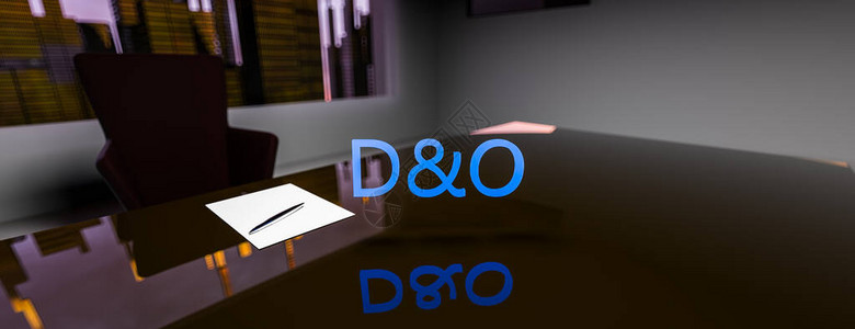 丹多董事和高级职员责任保险概念主任办公室有一张大桌子和窗外的摩天大楼背景图片
