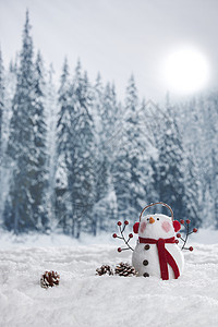 雪地上的可爱雪人冬季高清图片素材