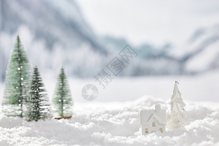 小房子装饰雪地冬日静物背景背景