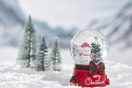 2018水晶球圣诞雪地背景冬日静物背景