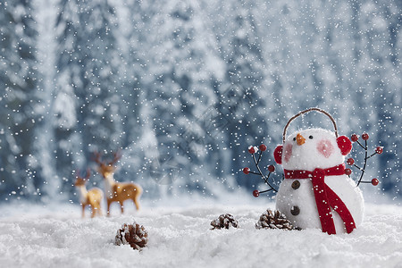 圣诞麋鹿剪影冬季雪人唯美静物背景