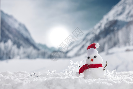 带圣诞帽雪人冬季雪人静物背景