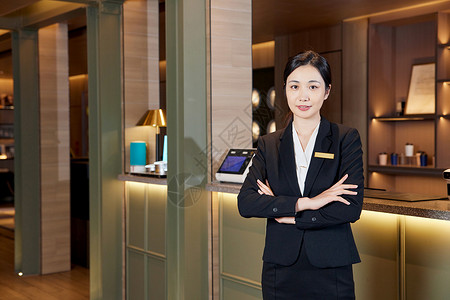 快捷酒店专业女服务人员形象大堂经理高清图片素材