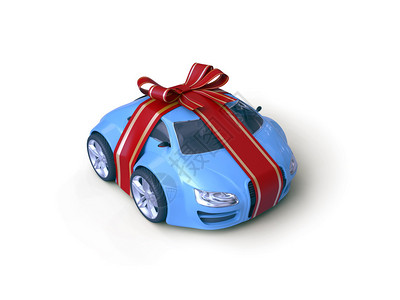汽车礼物带蝴蝶结的小汽车上的礼物条纹背景图片