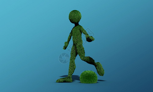绿草人用草做的绿球踢足球背景图片