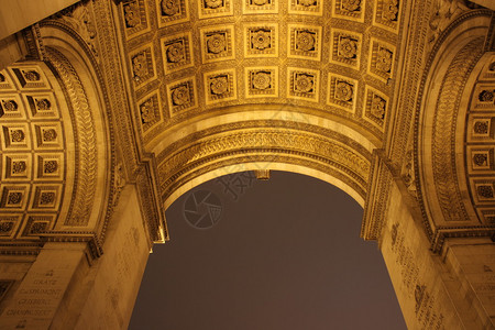 夜间拍摄的香榭丽舍大街凯旋门背景图片