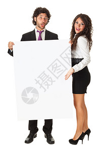 一个优雅的生意情侣拿着空白板图片