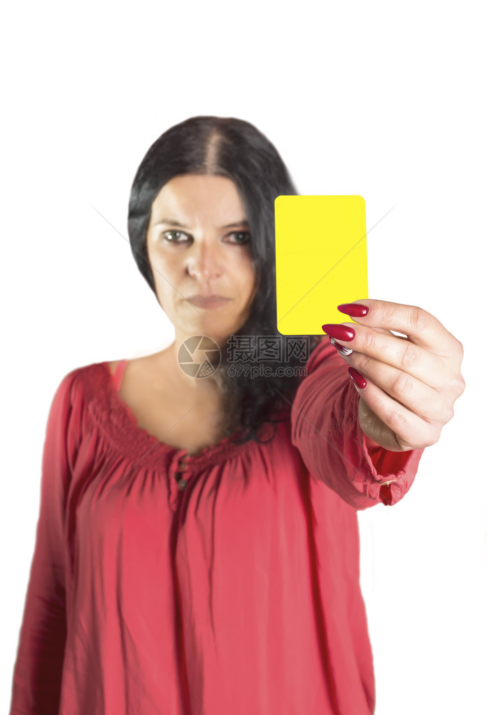 显示黄色卡片的漂亮女人形象选择图片