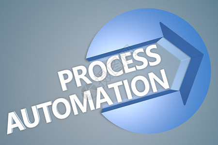 进程自动化文本3d表示在蓝灰背景的圆形上以箭头图片