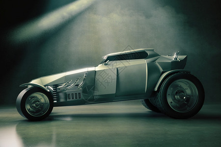 很狂野概念车GreyHotRod在混凝土背景上的灰色热罗背景
