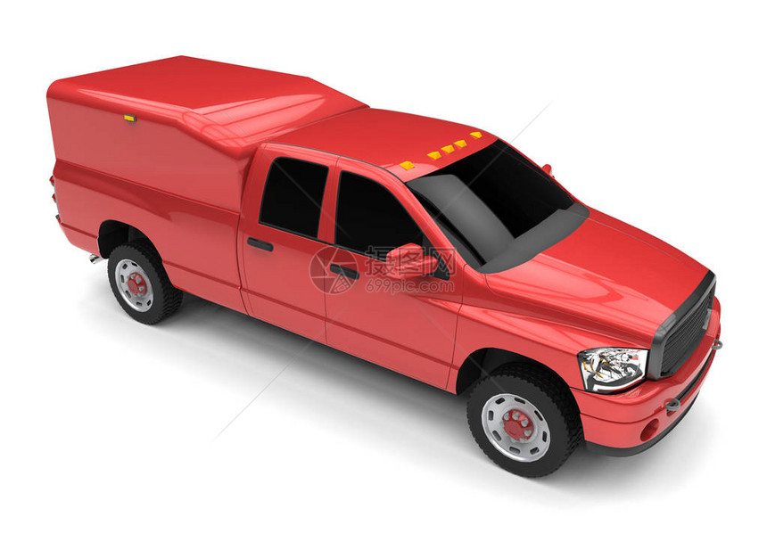 带双驾驶室和面包车的红色商用车送货卡车图片