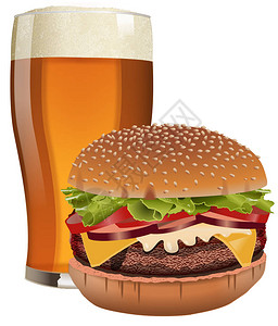 啤酒和汉堡插画图片