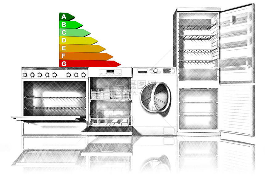 3D插图电器炉灶洗碗机洗衣机冰箱图片