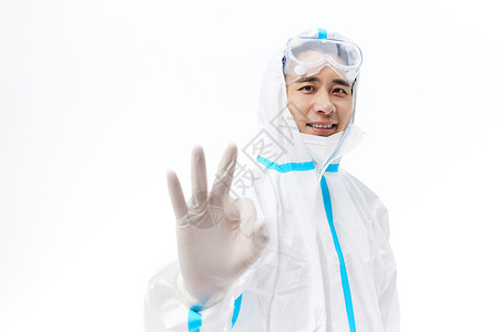 新型冠状病毒感染摘下口罩的防疫医护人员ok手势背景