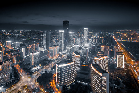 财富路西安高新区锦业路CBD城市夜景背景