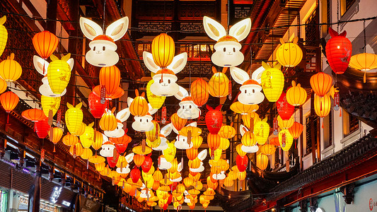 拉兔子灯豫园新年元宵灯会背景