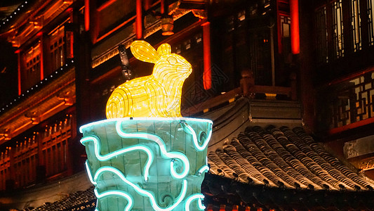 拉兔子灯豫园新年元宵灯会背景