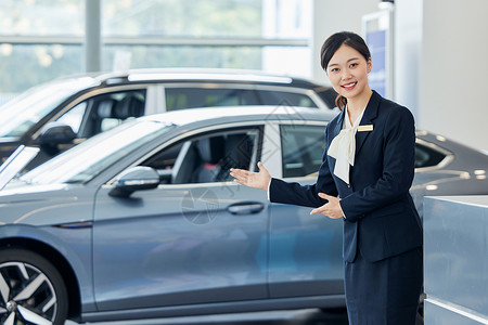 女性汽车销售导购员形象背景图片