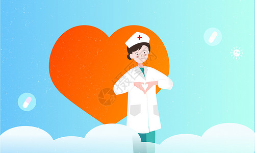 卡通女兵护士心手势的女医生插画背景