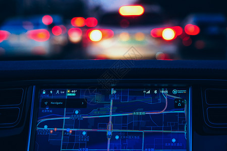 灯光地图汽车驾驶时屏幕显示的实时路况背景