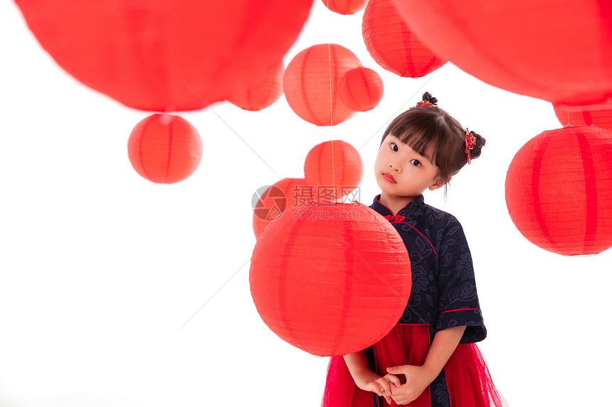 漂亮的小女孩和红灯笼图片