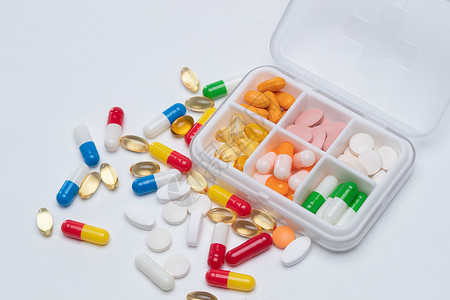 多色药丸和药盒图片