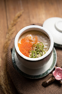 日式茶碗蒸蟹子虾仁烧麦图高清图片