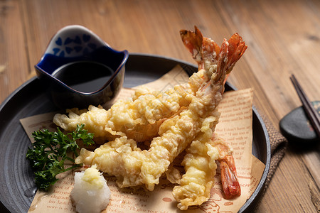 油炸天妇罗日式风味虾高清图片
