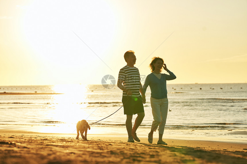 老年夫妇在海边散步图片