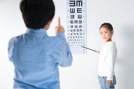小学生测视力伸手指高清图片素材