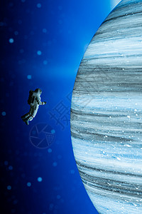 蓝色科技空间宇航员遨游外太空背景