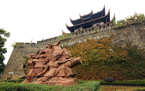 雕像城墙红毯湖南省长沙天心阁背景