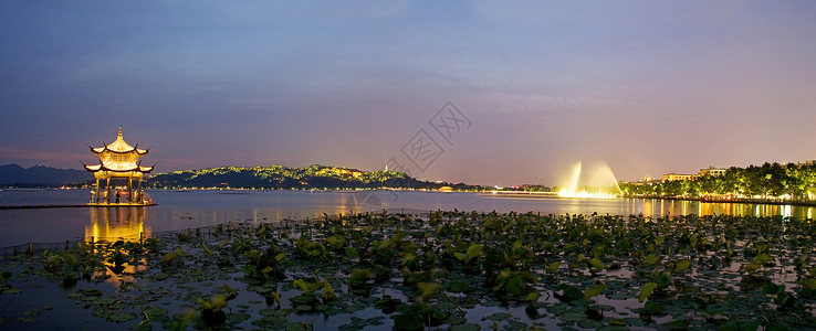 浙江省杭州西湖湖滨夜景河流高清图片素材