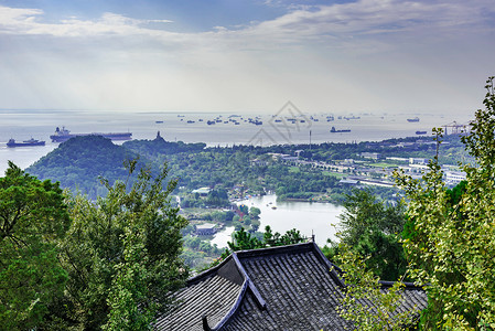 江苏省南通市狼山和濠河建筑高清图片素材