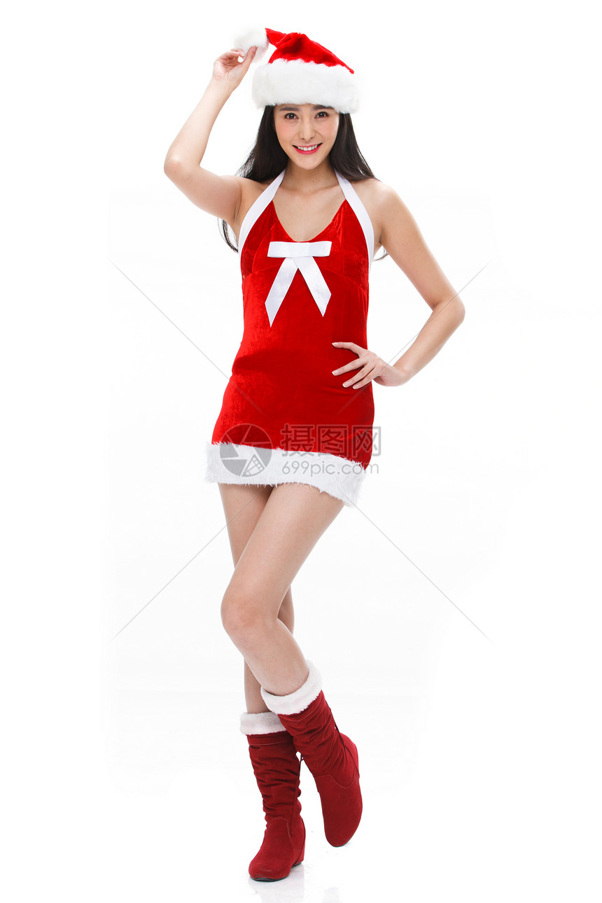 穿圣诞服的年轻女人图片