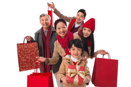 幸福家庭新年购物大半身高清图片素材