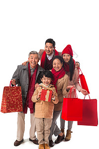 幸福家庭新年购物礼品盒高清图片素材