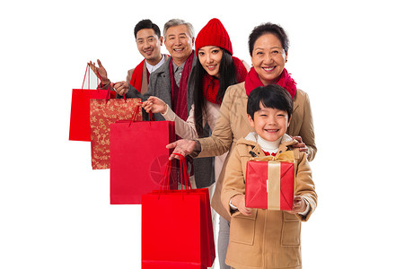 幸福家庭新年购物祖父母高清图片素材