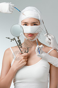 医疗美容器械做整形手术的青年女人背景